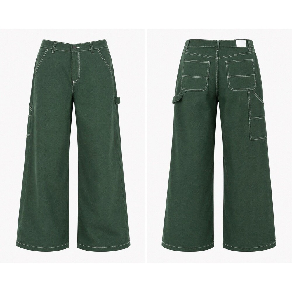 Flying Angel Denim Blue green Carpenter High Rise Wide Leg Jeans 34/29 Baggy